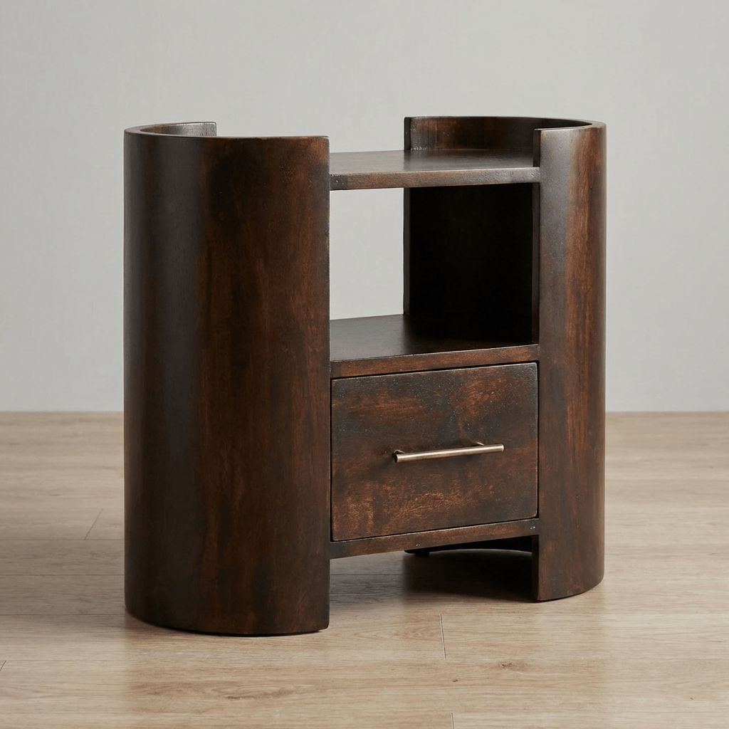 Valencia Nightstand - Solid Mango Wood Bedside Table for Bedroom - main view showing handcrafted solid mango wood nightstand