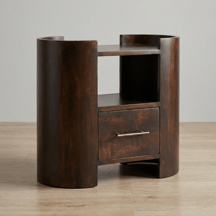 Valencia Nightstand - Solid Mango Wood Bedside Table for Bedroom - main view showing handcrafted solid mango wood nightstand