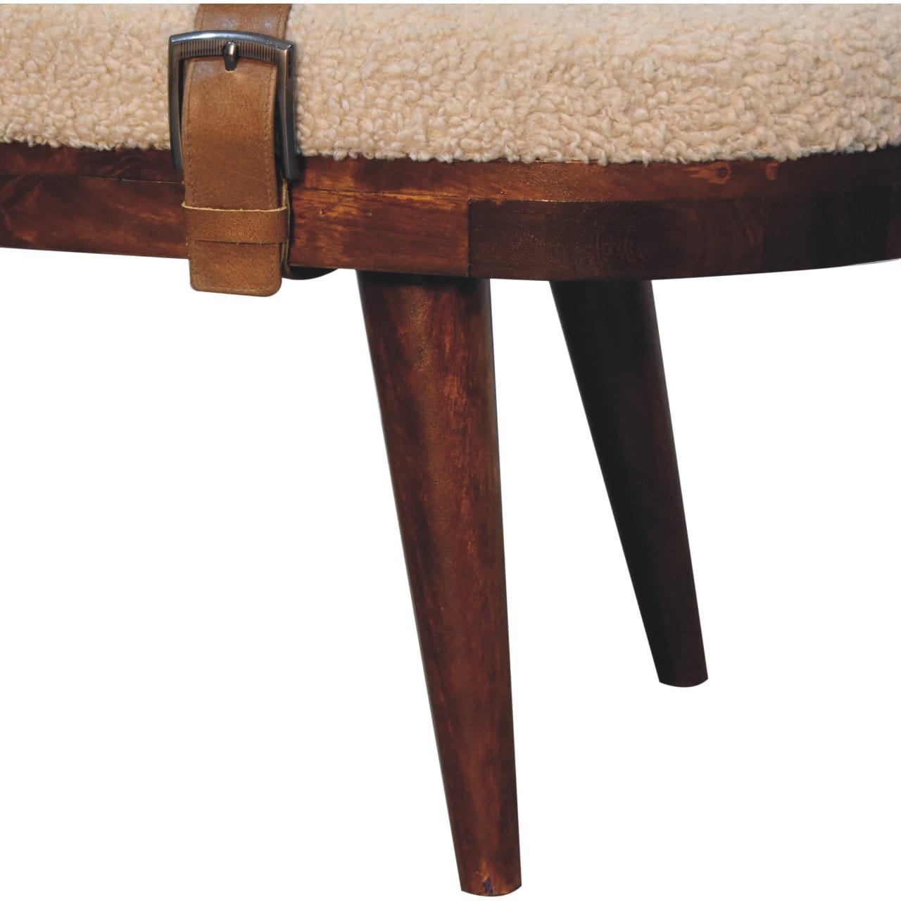 Nordholm Boucle Bench - Solid Mango Wood Seating Furniture for Entryway - product view 7 showing handcrafted solid mango...