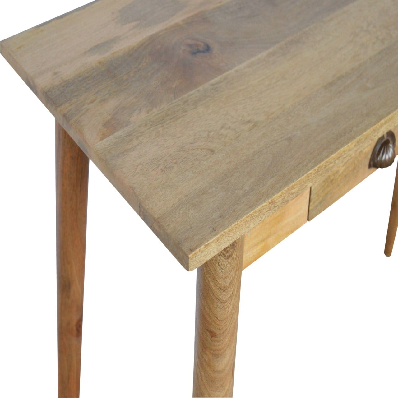 Nordic 2 Drawer Writing Desk - Solid Mango Wood Writing Table for Home Office - product view 4 showing handcrafted solid...
