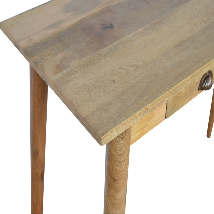 Nordic 2 Drawer Writing Desk - Solid Mango Wood Writing Table for Home Office - product view 4 showing handcrafted solid...