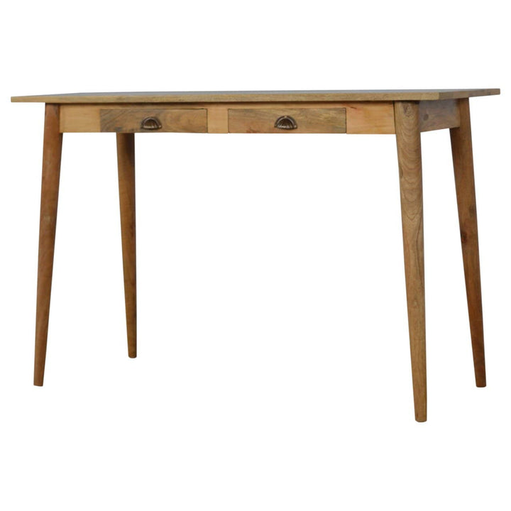 Nordic 2 Drawer Writing Desk - Solid Mango Wood Writing Table for Home Office - product view 3 showing handcrafted solid...