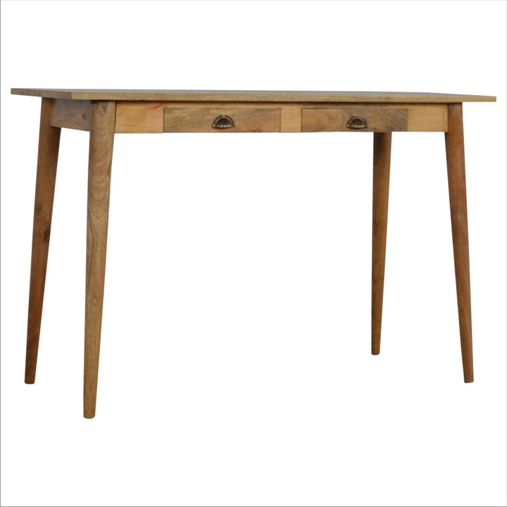 Nordic 2 Drawer Writing Desk - Solid Mango Wood Writing Table for Home Office - product view 2 showing handcrafted solid...