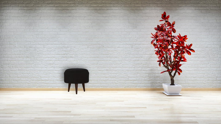 Nordic Black Velvet Style Footstool - Solid Mango Wood Accent Stool for Living Room - product view 7 showing handcrafted...