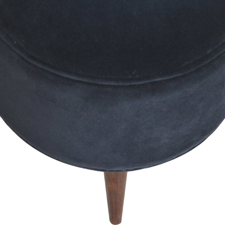 Nordic Black Velvet Style Footstool - Solid Mango Wood Accent Stool for Living Room - product view 5 showing handcrafted...