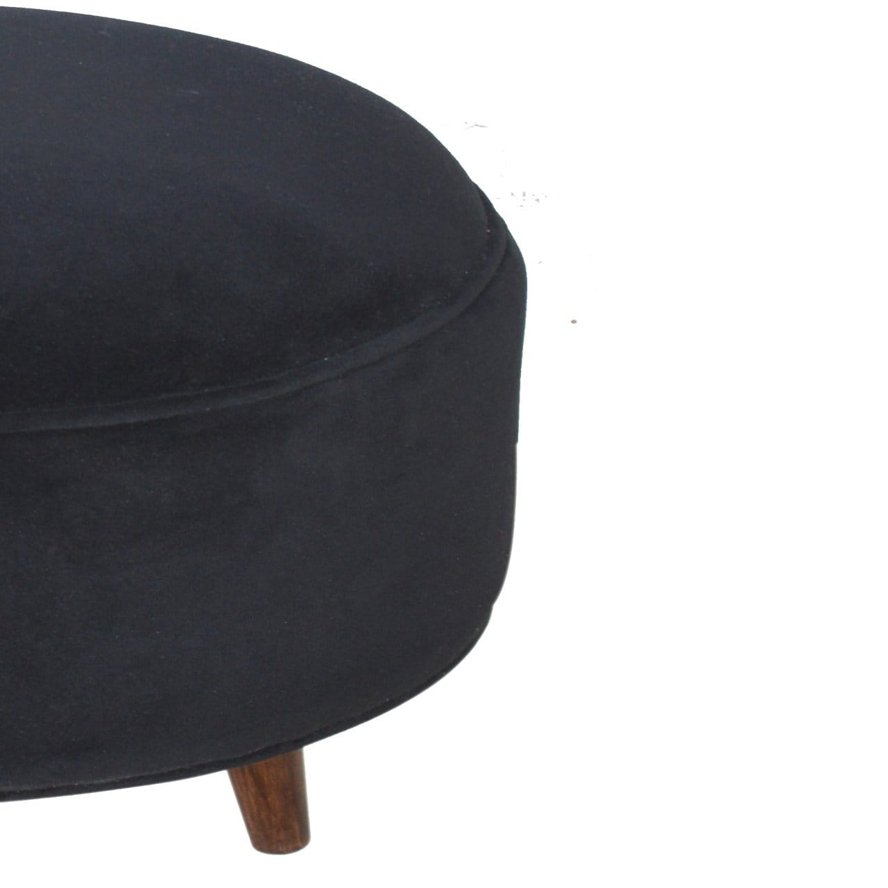 Nordic Black Velvet Style Footstool - Solid Mango Wood Accent Stool for Living Room - product view 4 showing handcrafted...
