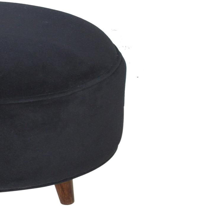 Nordic Black Velvet Style Footstool - Solid Mango Wood Accent Stool for Living Room - product view 4 showing handcrafted...