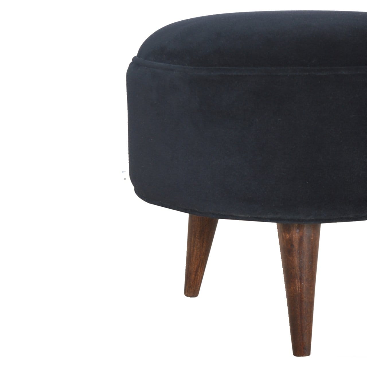 Nordic Black Velvet Style Footstool - Solid Mango Wood Accent Stool for Living Room - product view 3 showing handcrafted...