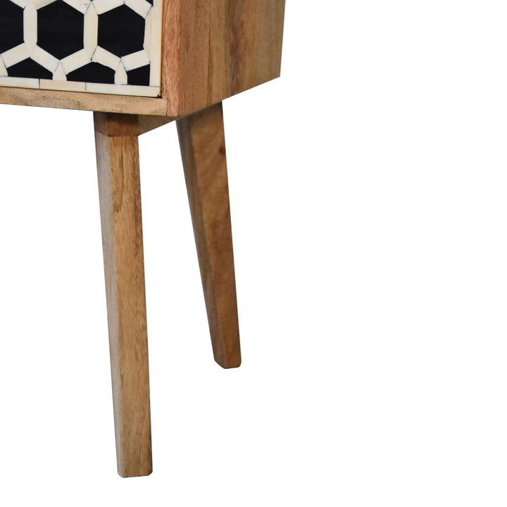 Nordic Bone Inlay Scandi Nightstand - Solid Mango Wood Bedside Table for Bedroom - product view 9 showing handcrafted...