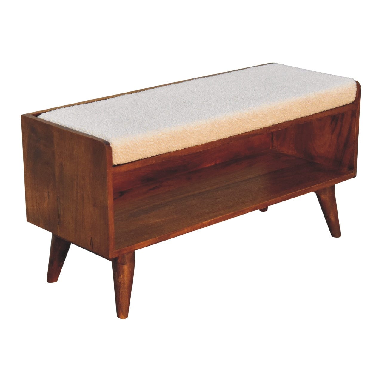 Nordic Boucle Storage Bench - Solid Mango Wood Seating Furniture for Entryway - product view 5 showing handcrafted solid...