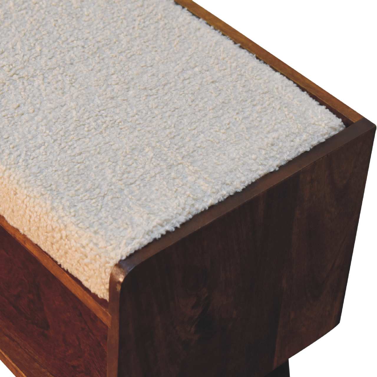 Nordic Boucle Storage Bench - Solid Mango Wood Seating Furniture for Entryway - product view 4 showing handcrafted solid...