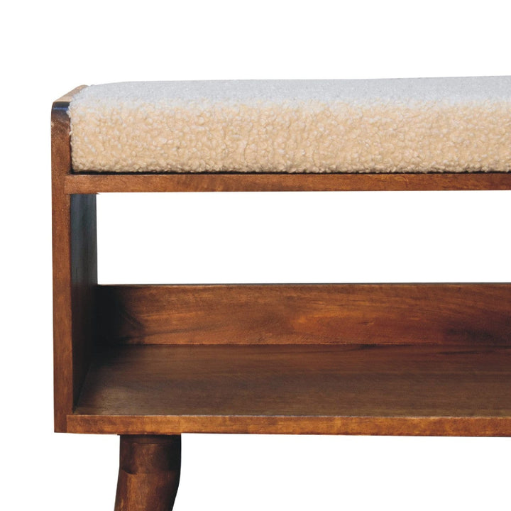 Nordic Boucle Storage Bench - Solid Mango Wood Seating Furniture for Entryway - product view 3 showing handcrafted solid...