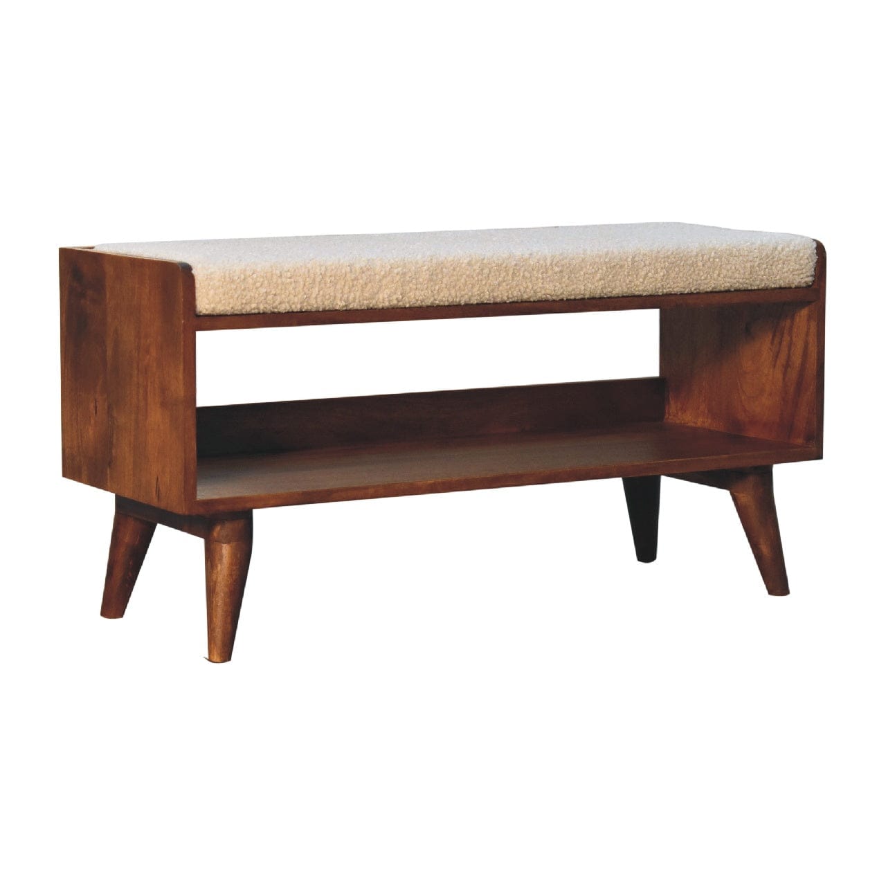 Nordic Boucle Storage Bench - Solid Mango Wood Seating Furniture for Entryway - product view 2 showing handcrafted solid...