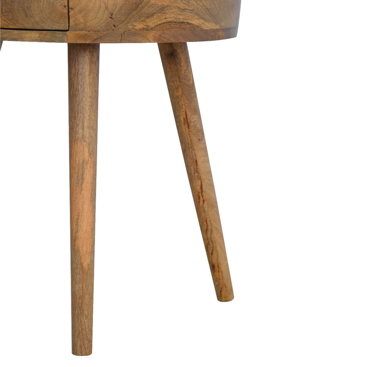 Nordic Circular Shaped Nightstand - Solid Mango Wood Bedside Table for Bedroom - product view 9 showing handcrafted solid...