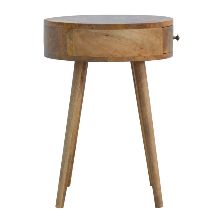 Nordic Circular Shaped Nightstand - Solid Mango Wood Bedside Table for Bedroom - product view 8 showing handcrafted solid...