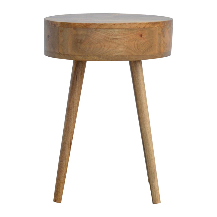 Nordic Circular Shaped Nightstand - Solid Mango Wood Bedside Table for Bedroom - product view 6 showing handcrafted solid...