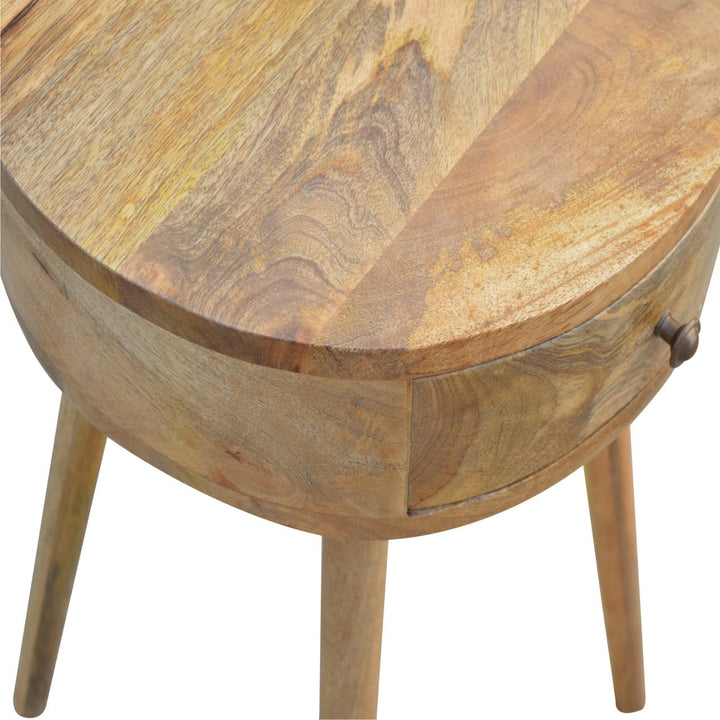 Nordic Circular Shaped Nightstand - Solid Mango Wood Bedside Table for Bedroom - product view 5 showing handcrafted solid...