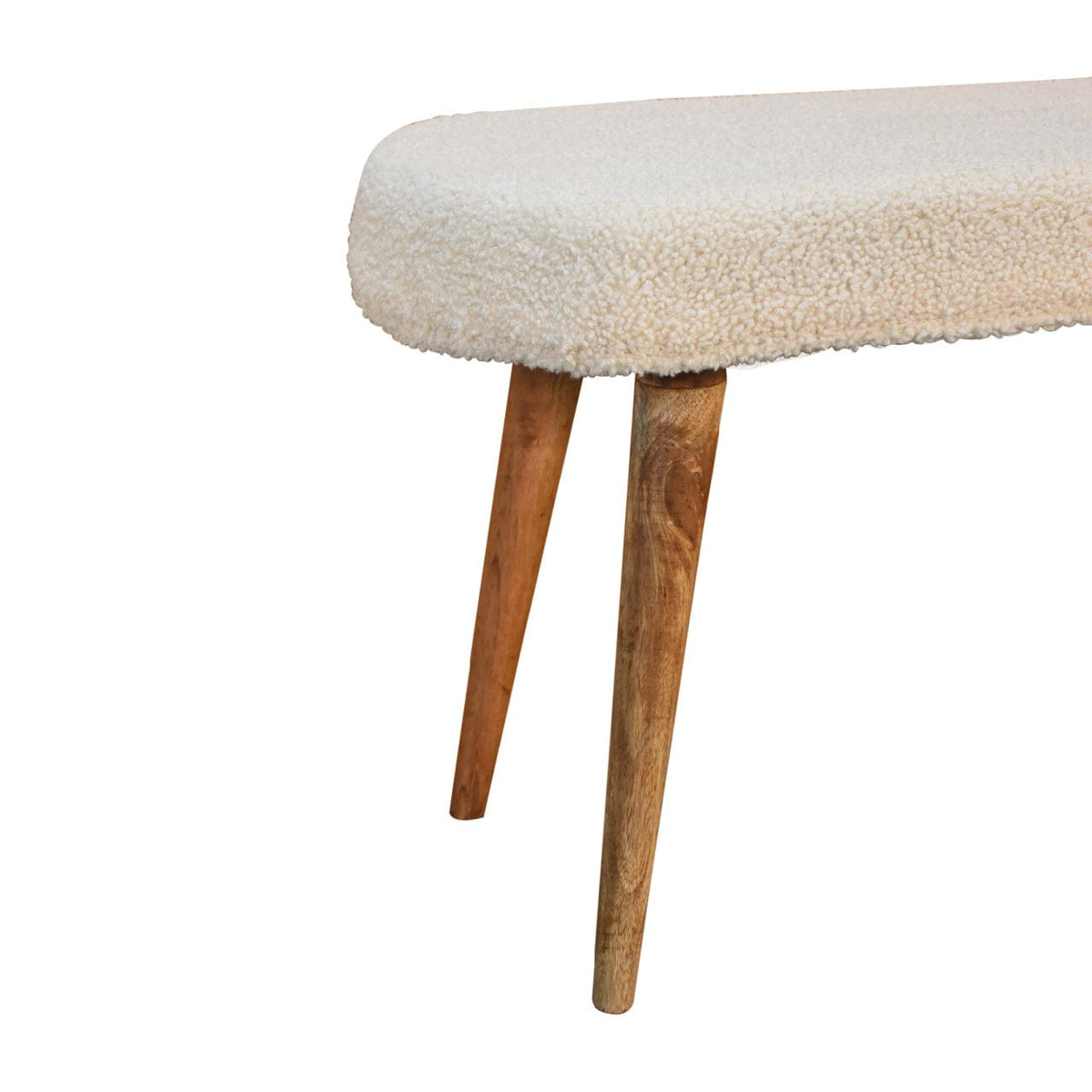 Nordic Cream Boucle Bench - Solid Mango Wood Seating Furniture for Entryway - product view 7 showing handcrafted solid...