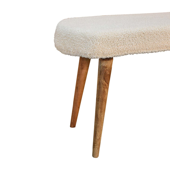 Nordic Cream Boucle Bench - Solid Mango Wood Seating Furniture for Entryway - product view 7 showing handcrafted solid...