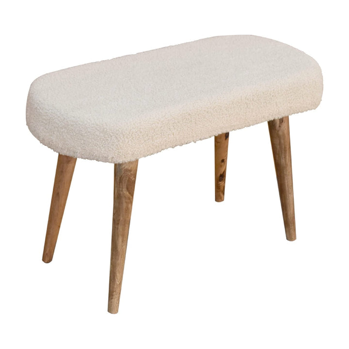 Nordic Cream Boucle Bench - Solid Mango Wood Seating Furniture for Entryway - product view 6 showing handcrafted solid...