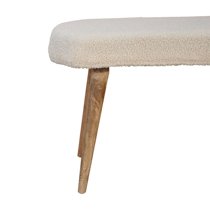 Nordic Cream Boucle Bench - Solid Mango Wood Seating Furniture for Entryway - product view 4 showing handcrafted solid...