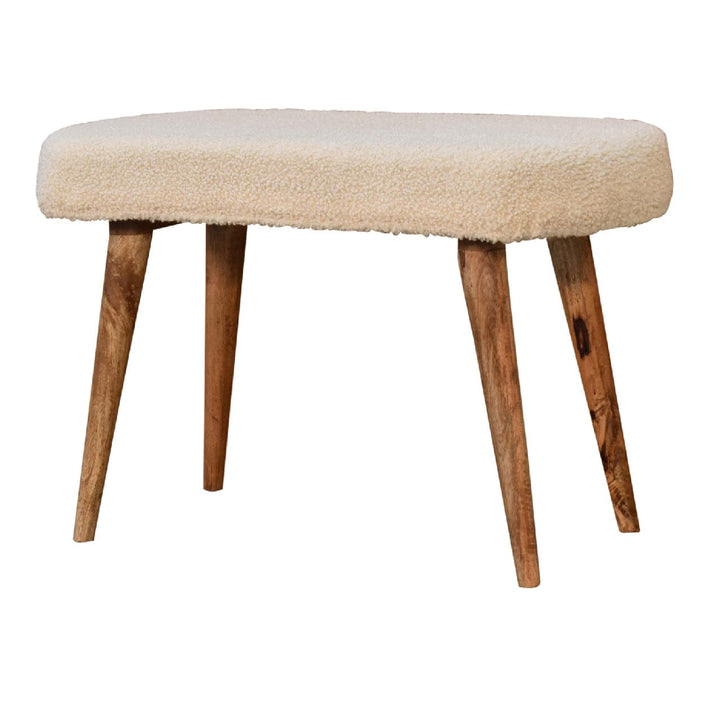 Nordic Cream Boucle Bench - Solid Mango Wood Seating Furniture for Entryway - product view 3 showing handcrafted solid...