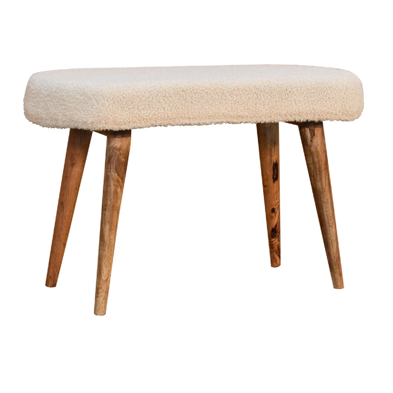 Nordic Cream Boucle Bench - Solid Mango Wood Seating Furniture for Entryway - product view 2 showing handcrafted solid...