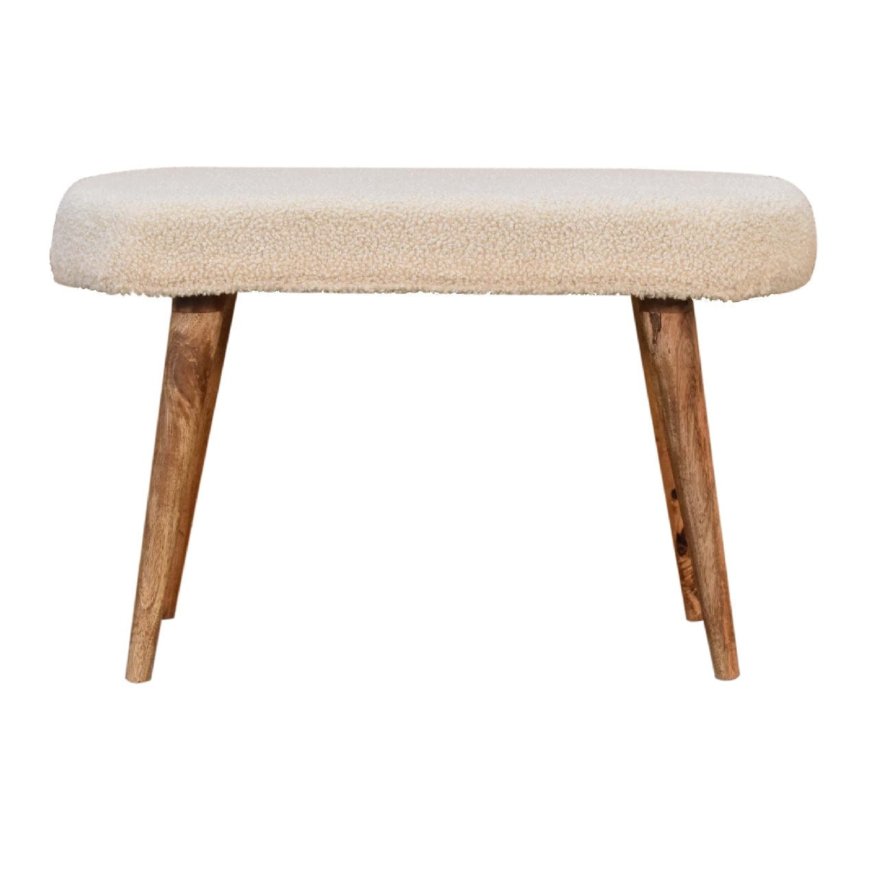 Nordic Cream Boucle Bench - Solid Mango Wood Seating Furniture for Entryway - main view showing handcrafted solid mango...