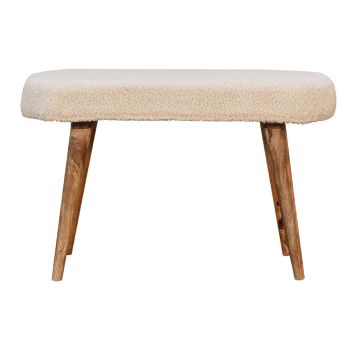 Nordic Cream Boucle Bench - Solid Mango Wood Seating Furniture for Entryway - main view showing handcrafted solid mango...