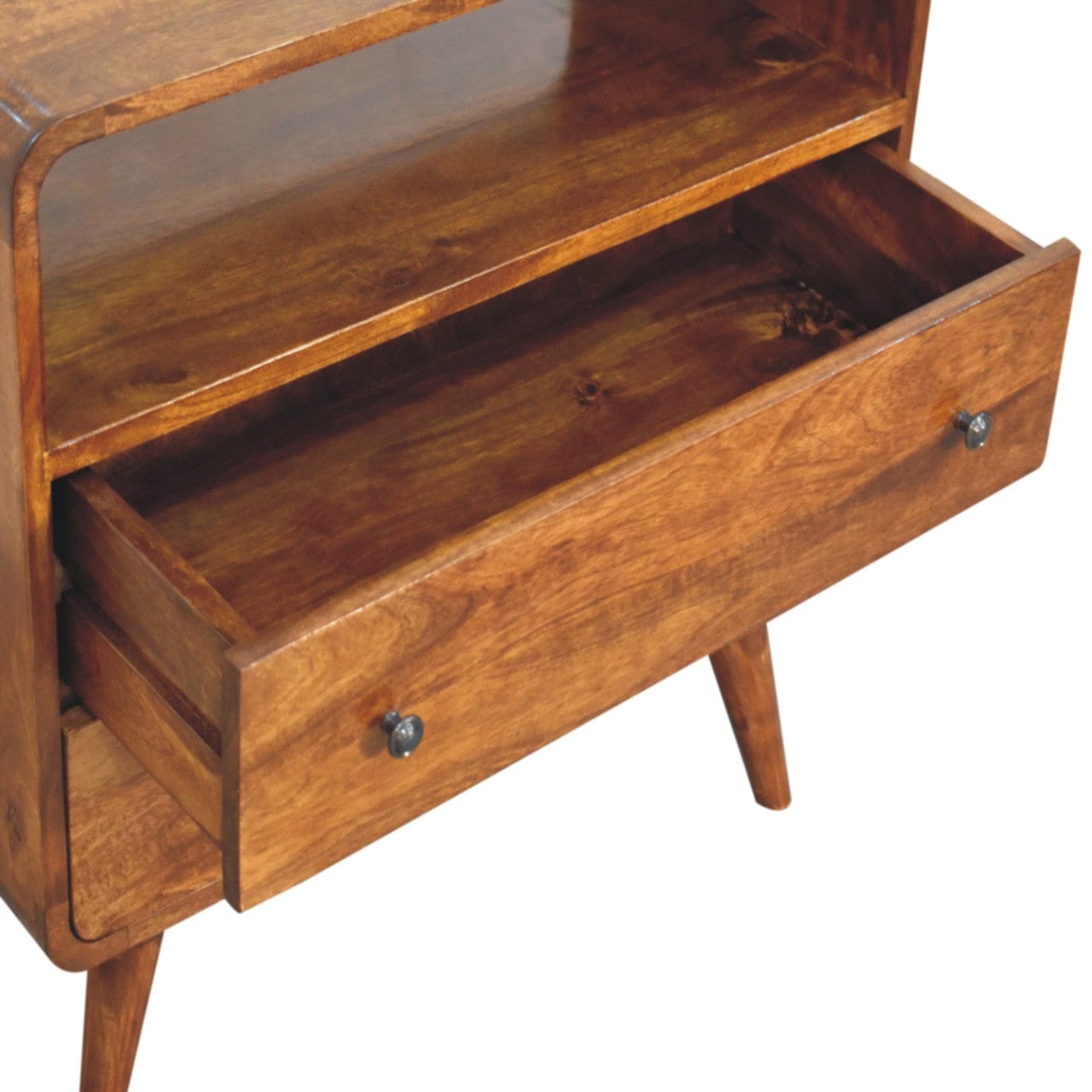 Nordic Curved Charm Dresser - Solid Mango Wood Storage Chest for Bedroom - product view 5 showing handcrafted solid mango...