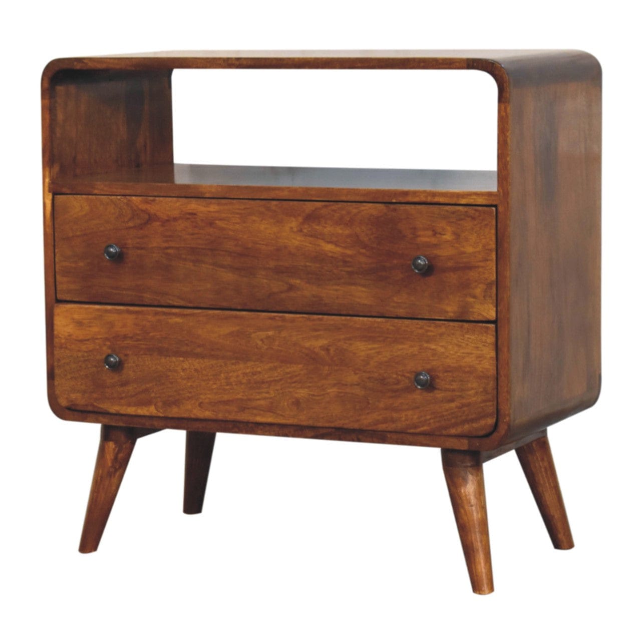 Nordic Curved Charm Dresser - Solid Mango Wood Storage Chest for Bedroom - product view 3 showing handcrafted solid mango...