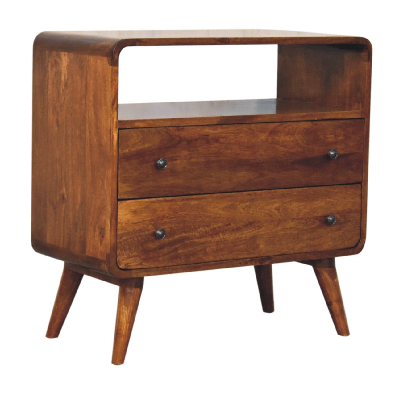 Nordic Curved Charm Dresser - Solid Mango Wood Storage Chest for Bedroom - product view 2 showing handcrafted solid mango...