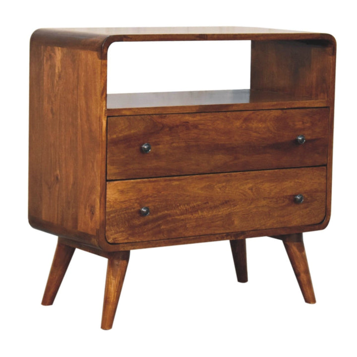Nordic Curved Charm Dresser - Solid Mango Wood Storage Chest for Bedroom - product view 2 showing handcrafted solid mango...