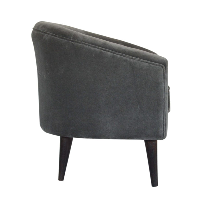 Nordic Grey Velvet Style Armchair - Solid Mango Wood Accent Chair for Living Room - product view 8 showing handcrafted...