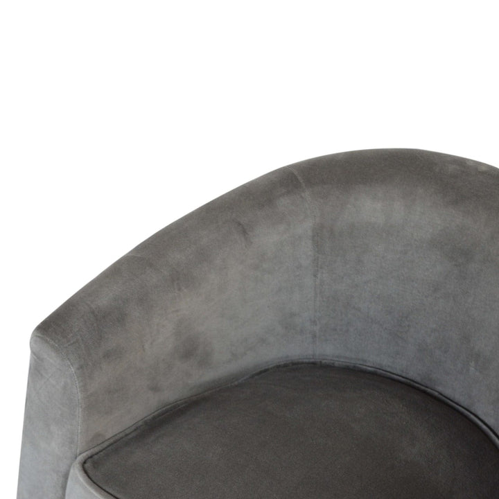 Nordic Grey Velvet Style Armchair - Solid Mango Wood Accent Chair for Living Room - product view 7 showing handcrafted...