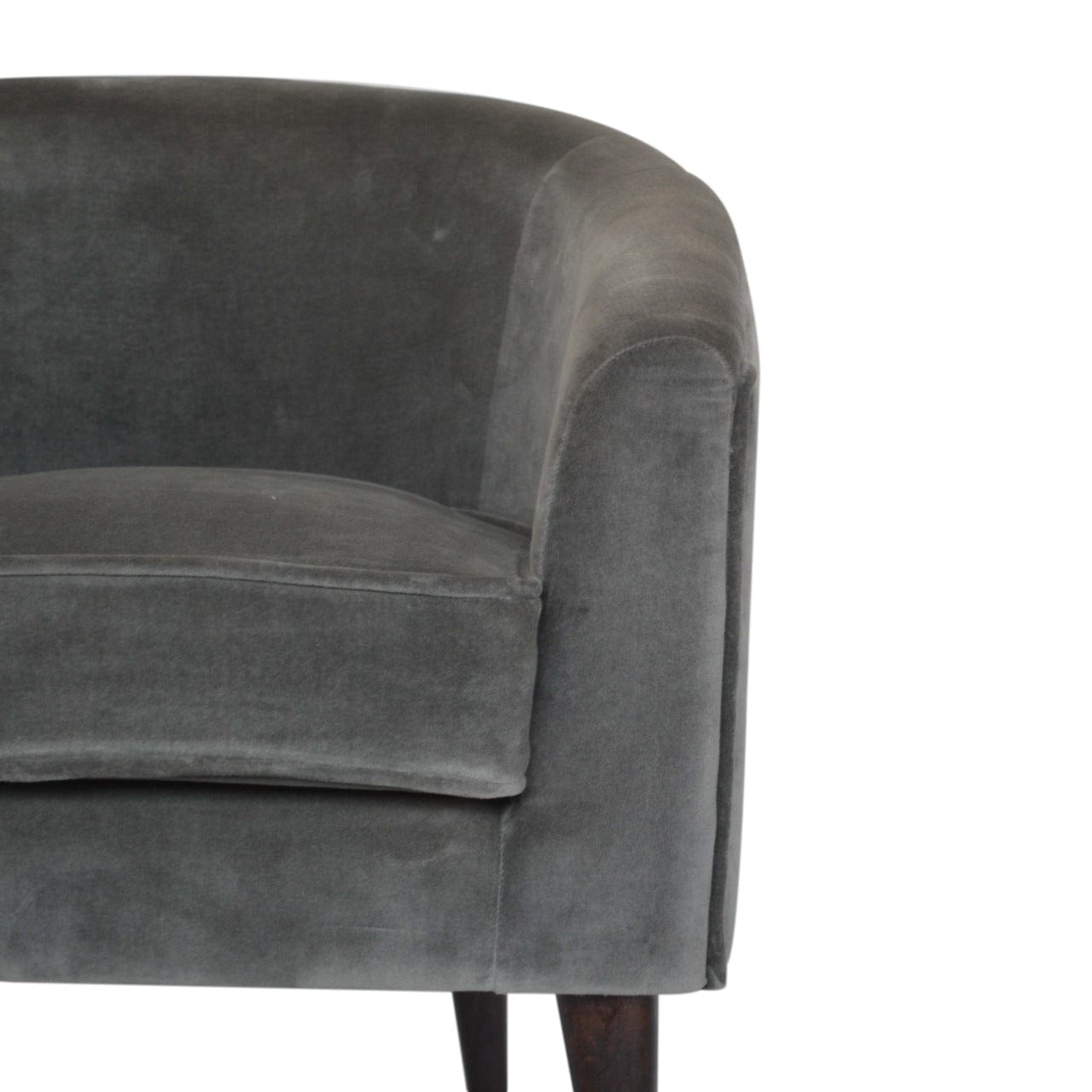 Nordic Grey Velvet Style Armchair - Solid Mango Wood Accent Chair for Living Room - product view 6 showing handcrafted...