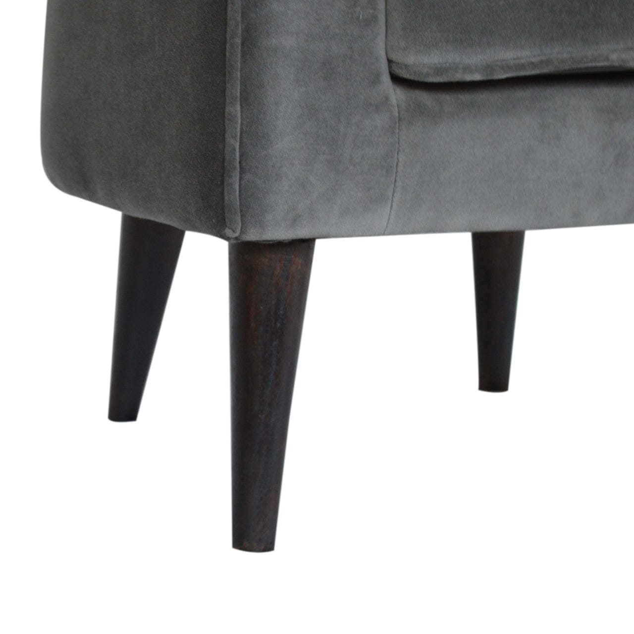 Nordic Grey Velvet Style Armchair - Solid Mango Wood Accent Chair for Living Room - product view 5 showing handcrafted...