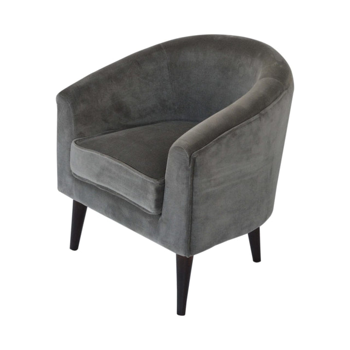 Nordic Grey Velvet Style Armchair - Solid Mango Wood Accent Chair for Living Room - product view 4 showing handcrafted...