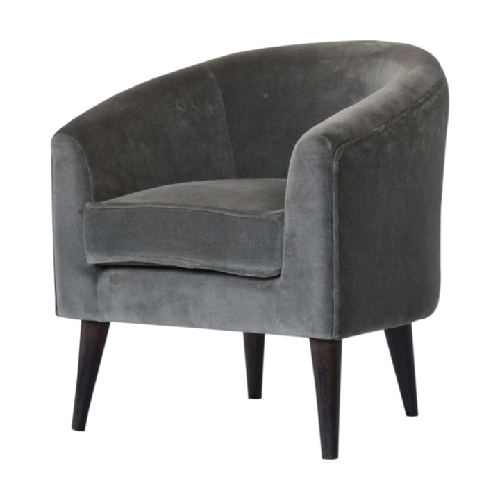 Nordic Grey Velvet Style Armchair - Solid Mango Wood Accent Chair for Living Room - product view 3 showing handcrafted...
