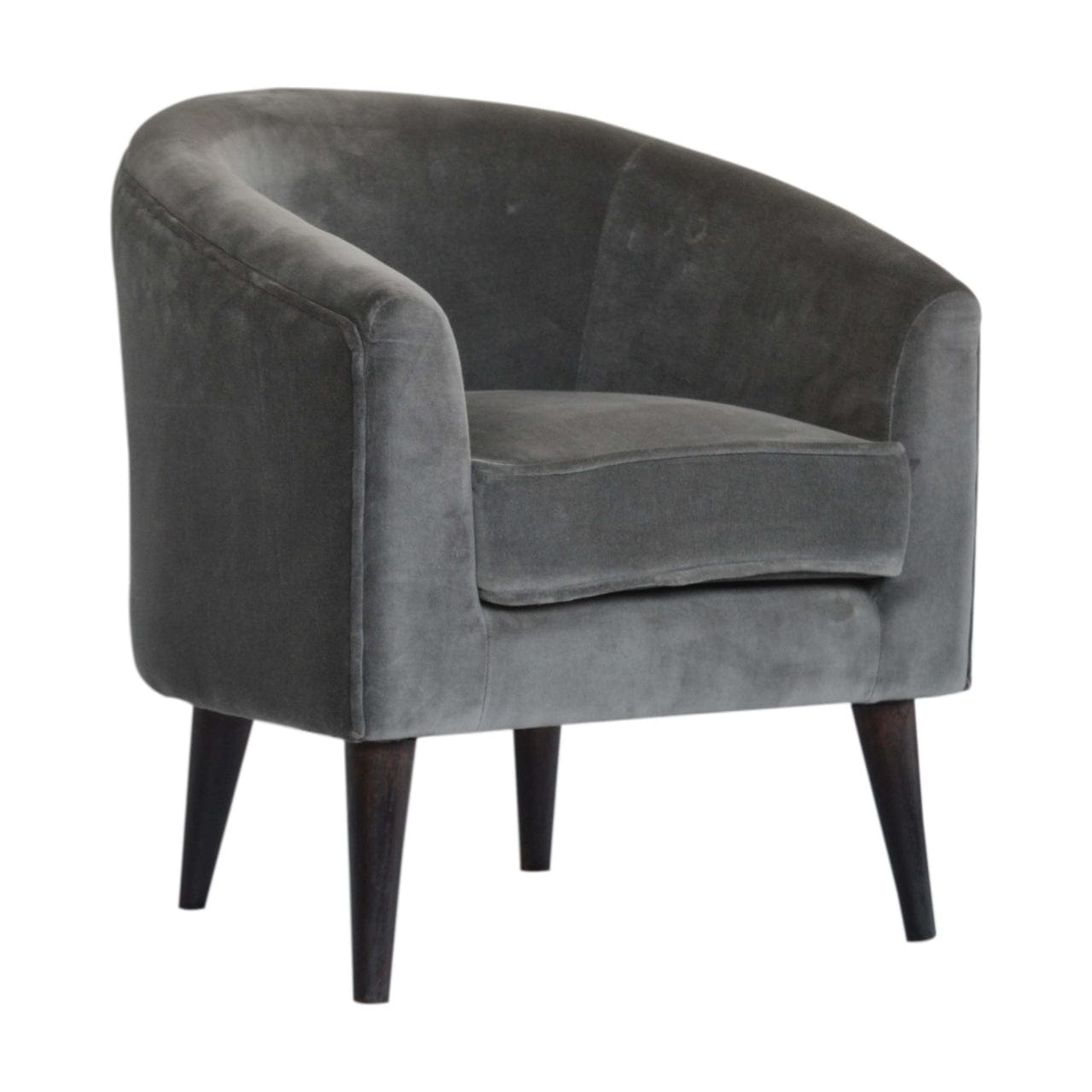 Nordic Grey Velvet Style Armchair - Solid Mango Wood Accent Chair for Living Room - product view 2 showing handcrafted...