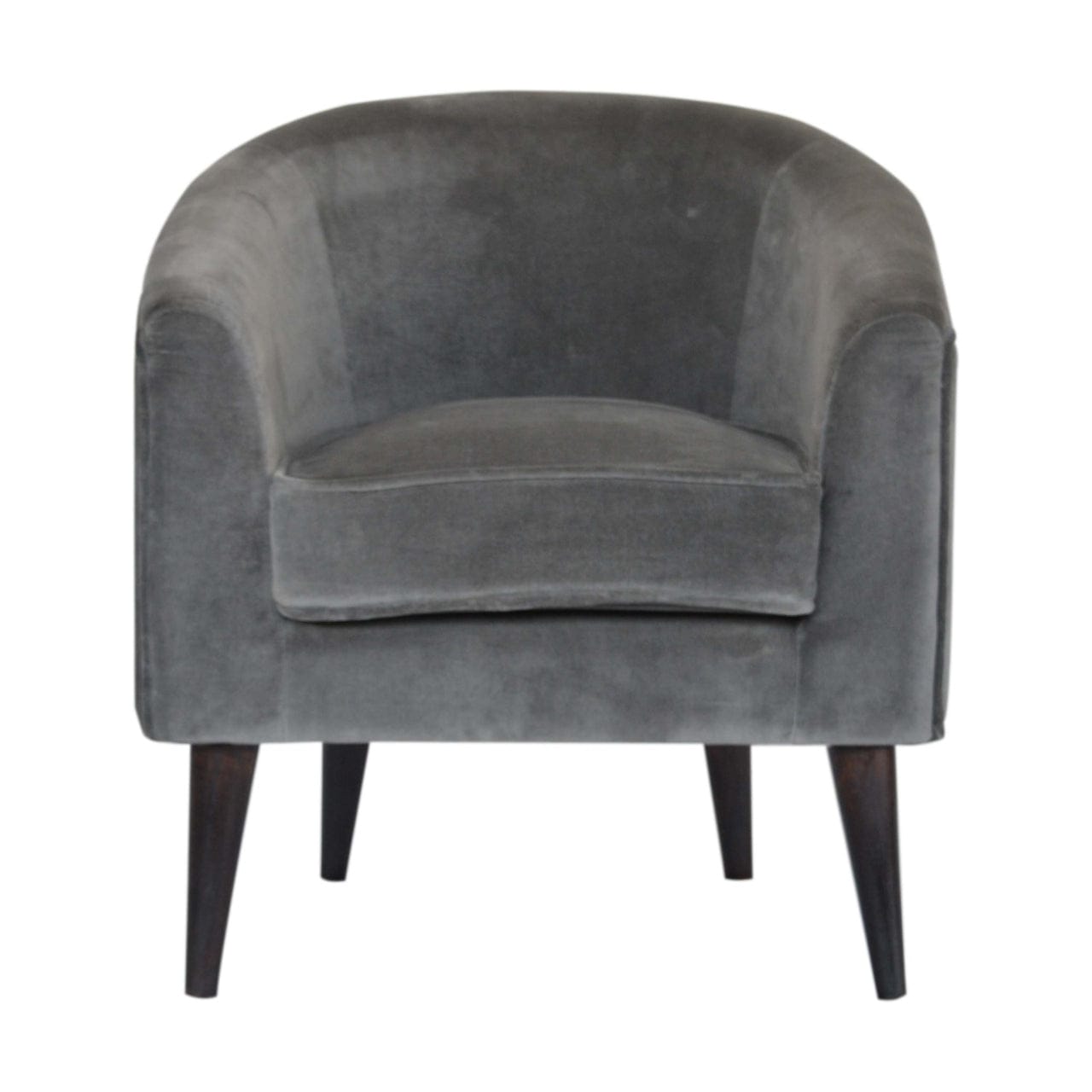 Nordic Grey Velvet Style Armchair - Solid Mango Wood Accent Chair for Living Room - main view showing handcrafted solid...