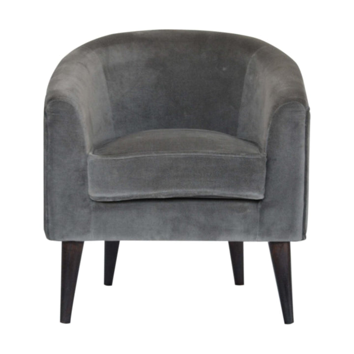 Nordic Grey Velvet Style Armchair - Solid Mango Wood Accent Chair for Living Room - main view showing handcrafted solid...