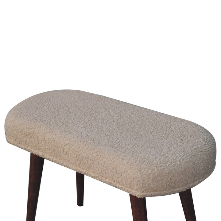 Nordic Honey Caramel Boucle Cream Bench - Solid Mango Wood Seating Furniture for Entryway - product view 5 showing...