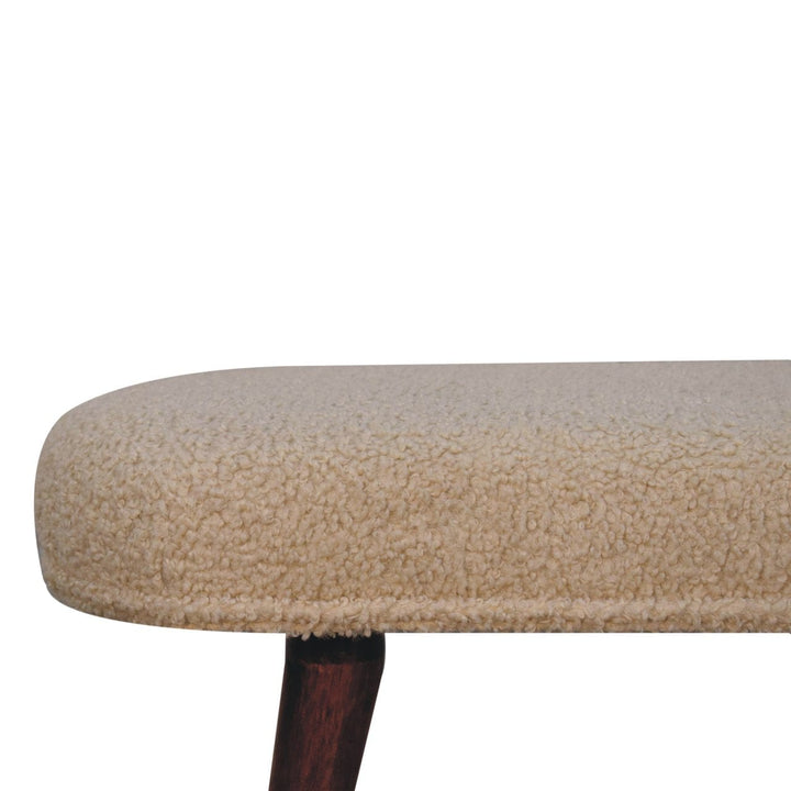 Nordic Honey Caramel Boucle Cream Bench - Solid Mango Wood Seating Furniture for Entryway - product view 3 showing...