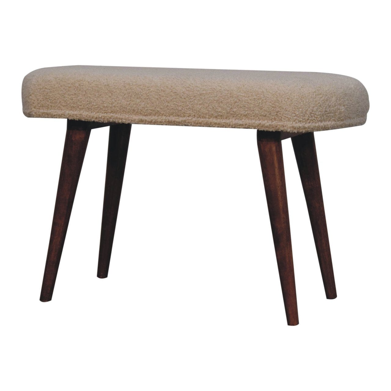 Nordic Honey Caramel Boucle Cream Bench - Solid Mango Wood Seating Furniture for Entryway - product view 2 showing...