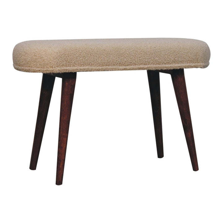 Nordic Honey Caramel Boucle Cream Bench - Solid Mango Wood Seating Furniture for Entryway - main view showing handcrafted...