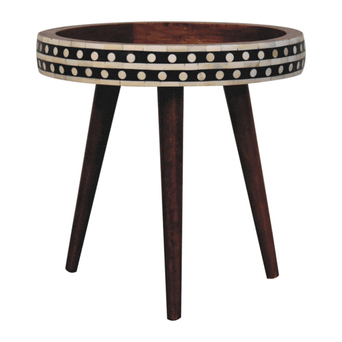 Nordic Honey Caramel Patterned Style End Table - Solid Mango Wood Side Table for Living Room - product view 8 showing...