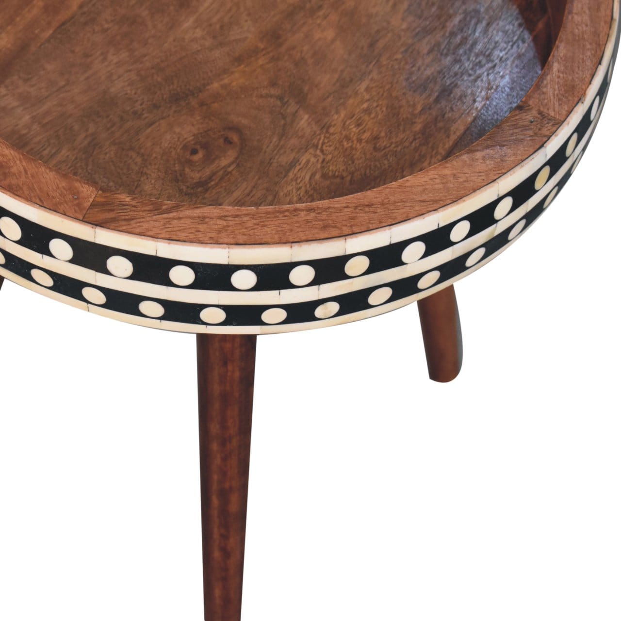 Nordic Honey Caramel Patterned Style End Table - Solid Mango Wood Side Table for Living Room - product view 3 showing...