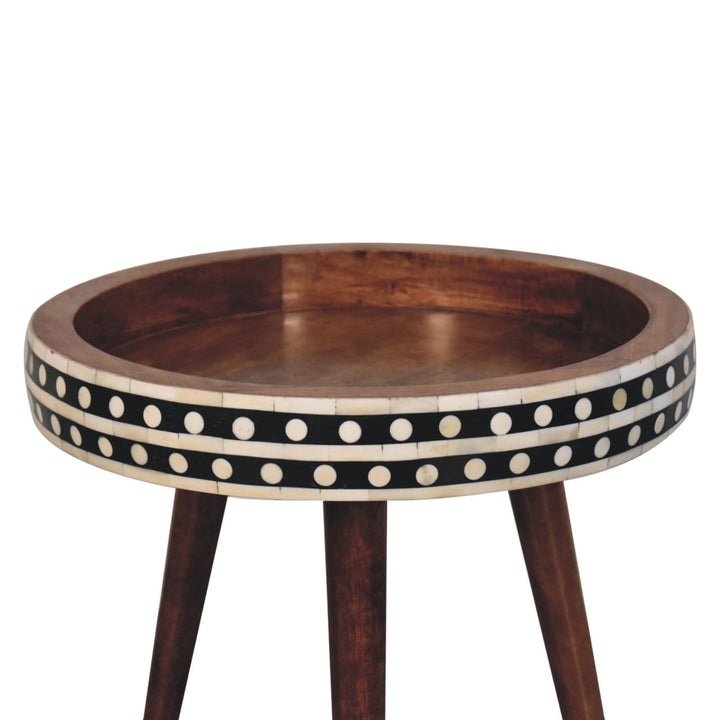 Nordic Honey Caramel Patterned Style End Table - Solid Mango Wood Side Table for Living Room - product view 2 showing...