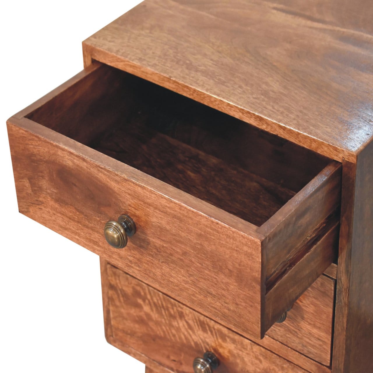 Nordic Honey Caramel Style 4 Drawer Multi Nightstand - Solid Mango Wood Bedside Table for Bedroom - product view 7...